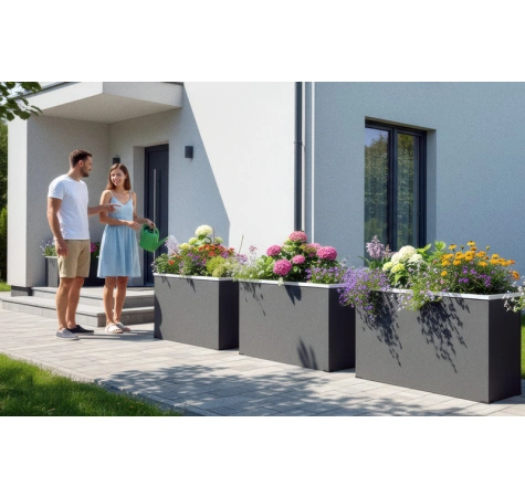 Donica ogrodowa z ramką metalową 150x38x58 RAL 9005 czarna