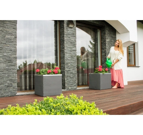 Donica ratanowa z nawodnieniem i dociepleniem 50 x 50 x 43 cm RD08 słomkowy